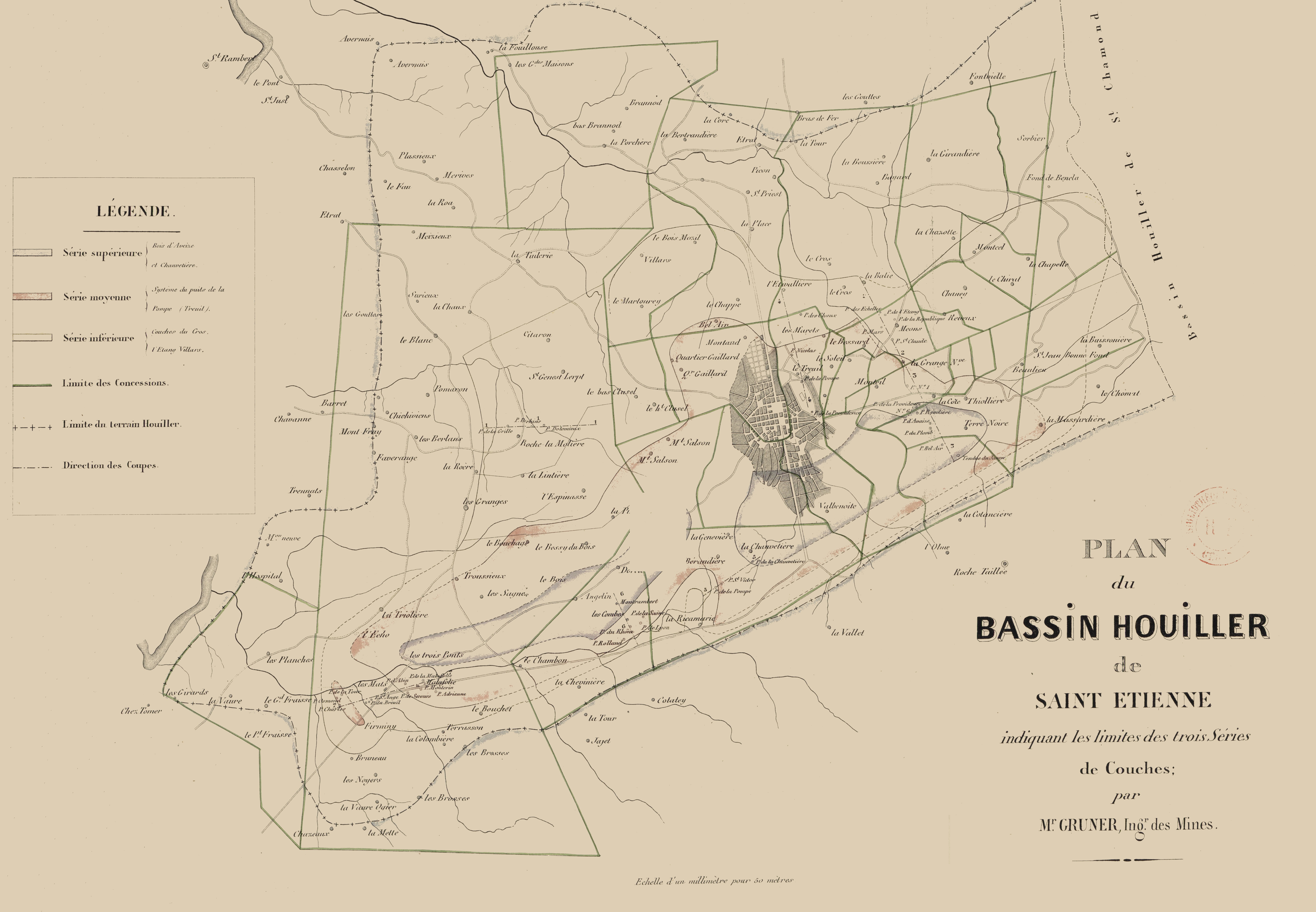 CARTE DU BASSIN HOUILLER 1847 
